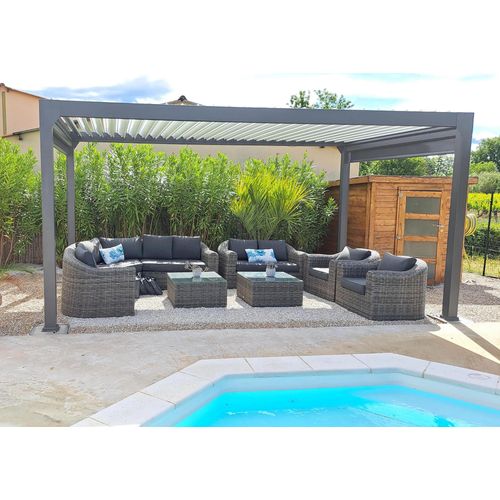Pergola Bioclimatique Autoportante Actual Motorisé Aluminium Gris Sablé Green Outside 5 X 3 M