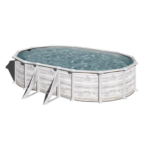 Piscine hors sol acier aspect bois Gré Groenland 6,34 x 3,99 x h.1,32 m