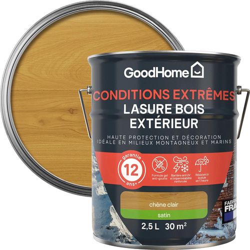Lasure bois extérieur conditions extrêmes GoodHome chêne clair 2,5L
