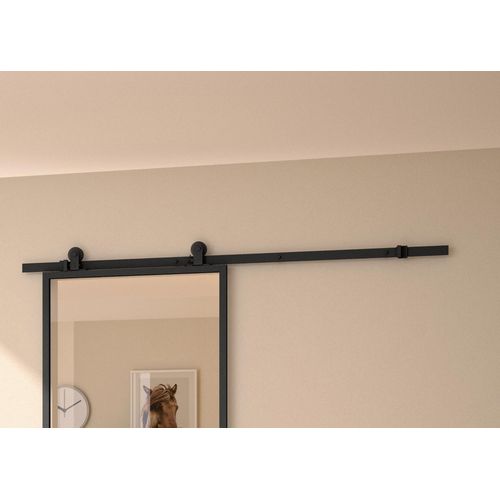 Kit porte Coulissante en applique Contemporain noir chêne terra cadre en aluminium et verre dépoli Blanc H. 204 X 93 X 3,6 Cm