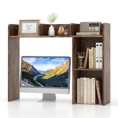 Costway Bibliothèque De Bureau En Bois À 3 Niveaux, 94x25x74cm, 2 Dispositifs Anti-Renversement, Pour Bureau D'ordinateur, Marron