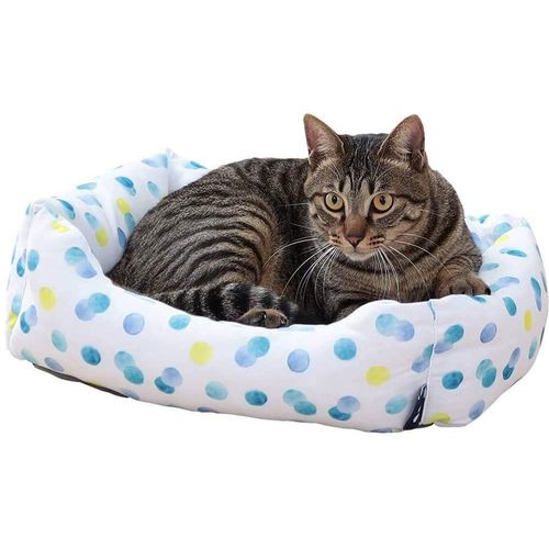 Iris Ohyama, Panier Thermique Pour Chiot, Petit Chien Et Chat En Tissu Lavable À La Main - Pet Bed Sofa Pcsb-20s - Polyester & Nylon, Blanc À Pois, L45 X L33 X H14 Cm