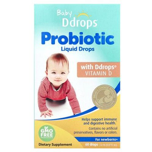 Ddrops, Gouttes Liquides Probiotiques Pour Bébé, Pour Nouveaux-Nés+, 60 Gouttes, 2,2 Ml