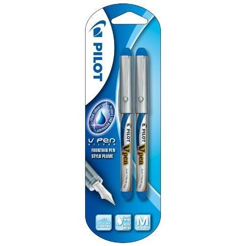 Pilot V-Pen Silver Blister De 2 Stylos Plumes Jetables Pointe Moyenne Bleu