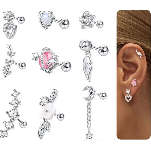 24pcs 16g Piercing Oreille Cartilage Piercing Tragus Piercing Helix Piercing Oreille Cartilage Acier Chirurgical Piercing D'oreille Cartilage Cz Piercing Bijoux Femme Argent Or