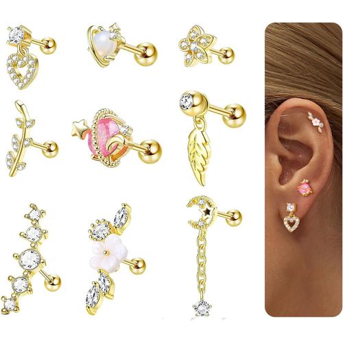 24pcs 16g Piercing Oreille Cartilage Piercing Tragus Piercing Helix Piercing Oreille Cartilage Acier Chirurgical Piercing D'oreille Cartilage Cz Piercing Bijoux Femme Argent Or