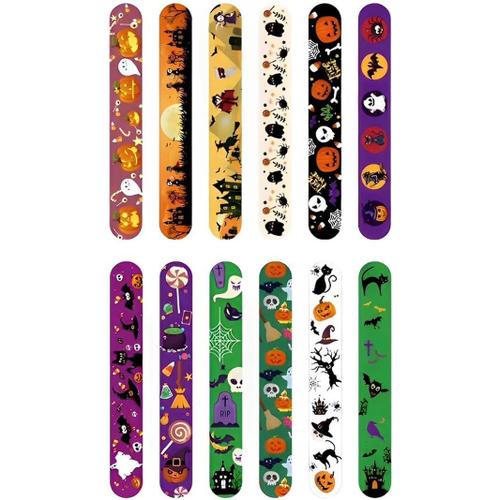 24pcs Bracelet Enfant?Bracelet Elastique Enfant?Bracelet Personnalis Enfant?Slap Bracelet?Halloween Slap Bracelet?Bracelets Sur Le Thme D'halloween?Pour Enfants Parti Favors Filles Garons