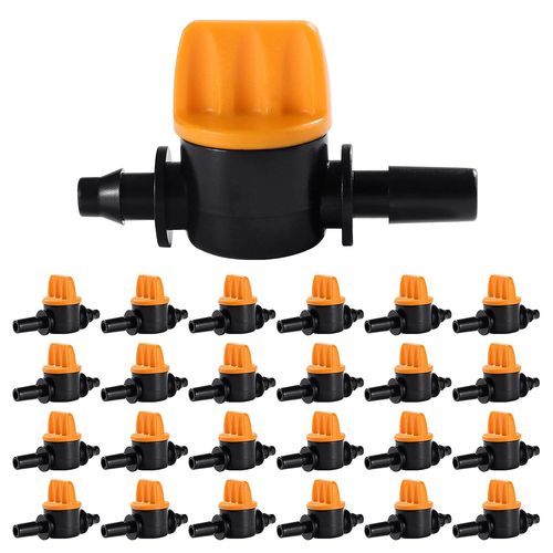 25 Pices 4/7 Vanne D'irrigation, Mini Valves De Contrle Pour Tuyau D'arrosage 4/7mm, Mini Tuyau Vanne D'eau Travers, Valves D'arrt Canneles 1/4 Pouce Tuyau D'irrigation Goutte  Goutte