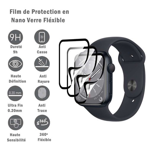 3 Films Protection D'écran En Verre Nano Fléxible Pour Apple Watch Series 7 Aluminum/ Series 8 Aluminum 45mm 1.9", Dureté 9h Inrayable Incassable Invisible Ultra Résistant