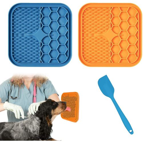 Tapis De Leche Chien, 2pcs Tapis Léchage Chien Avec Ventouse (Leche Chien+ Tapis À Lécher Chat + Spatule ) Pour Friandises/Aliments (Antidérapant, Silicone, Sans Bpa)