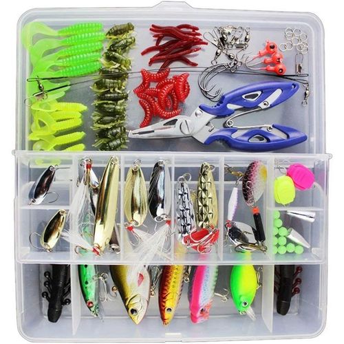 Leurres De Pêche Kit Spinnerbaits,Plastique Vers,Minnow,Popper,Leurres,Souples Pêche Jigs Crochets De Pêche - Kit D'appâts De Pêche Portable Avec Boîte