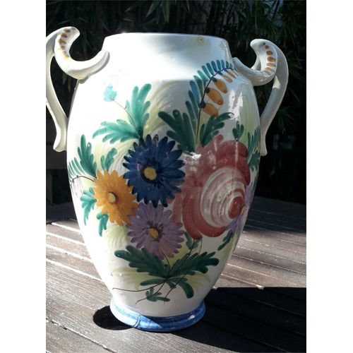 Vase Ancien en Porcelaine (Hauteur : 26 cm - Largeur : 23 cm. Diamètre du col : 11 cm)