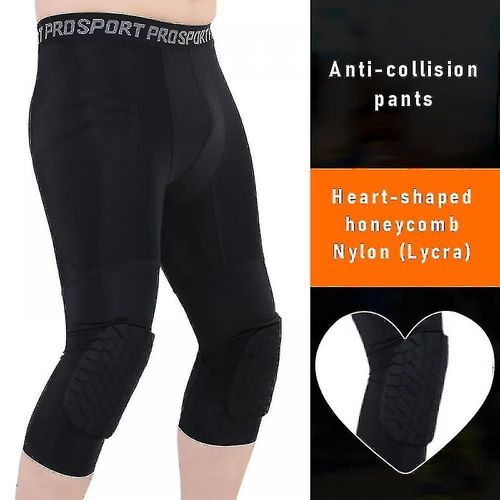 Pantalon De Basket-Ball Avec Genouillères, Sport Anticollision Pour Les Jeunes Pantalons De Compression 3/4 Leggings Hommes Équipement De Protection De Volley-Ball