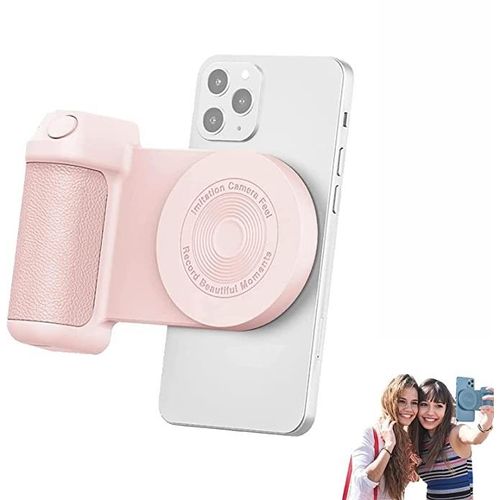Poignée De Batterie Mobile Avec Bouton De Déclenchement Sans Fil - Support Magnétique S'adaptant À N'importe Quel Téléphone - Batterie Externe Intégrée Avec Recharge Sans Fil Qi (Pink)