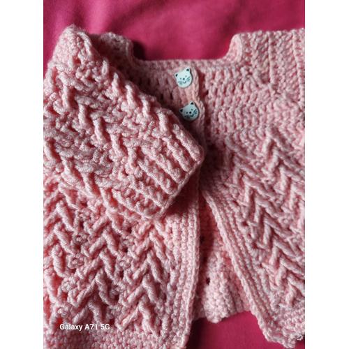 Ensemble 3 Pièces Bébé Fille Au Crochet De Couleur Rose