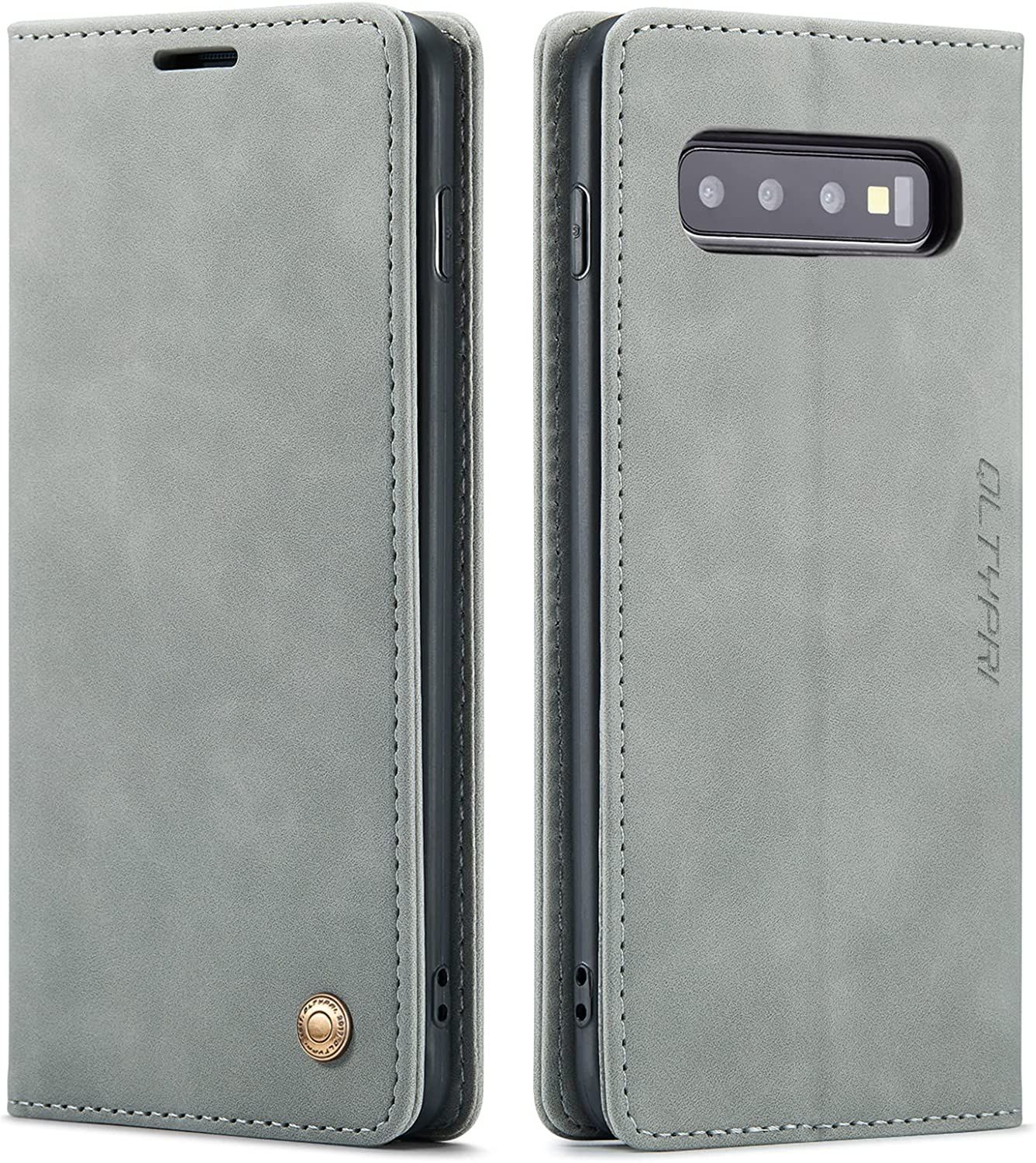 Coque Pour Samsung Galaxy S10, Fentes Cartes Cuir Pu Vintage Samsung Galaxy S10 - Gris