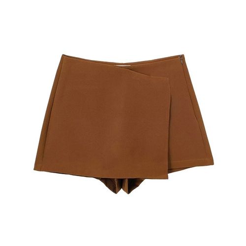 Jupe-Short Vintage À Fermeture Éclair Sur Le Côté Pour Femme,Mode,Couleur Unie,Taille Haute,Chic,Dame