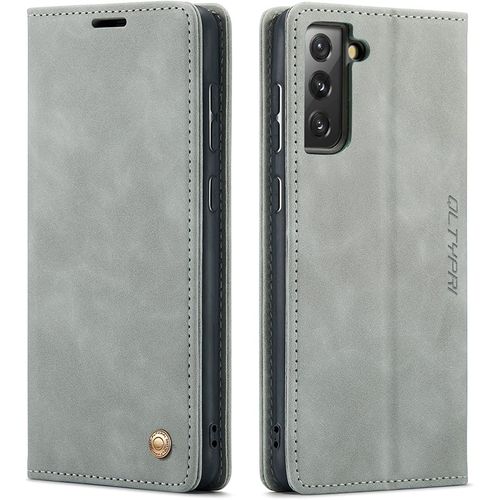 Coque Pour Samsung Galaxy S21, Fentes Cartes Cuir Pu Vintage Samsung Galaxy S21 - Gris
