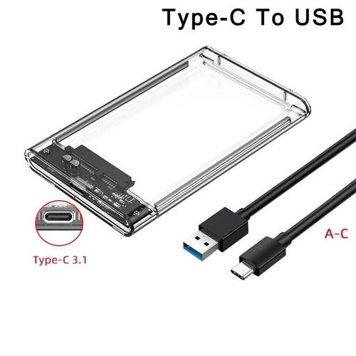 Boîtier de disque dur externe transparent,boîtier de disque dur SATA HDD et SSD,prise en charge UASP sans outil,USB 3.1 Type C,2.5 pouces - Type Type C to USB 3.1