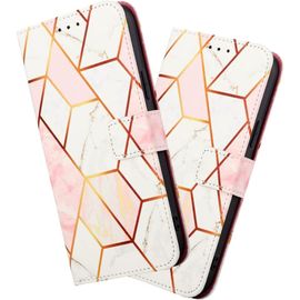 Coque Samsung Galaxy A22 4g, Cuir Pu Flip Fentes De Cartes Support, Fermeture Pour Samsung A22 4g. Marble Pink White Yb