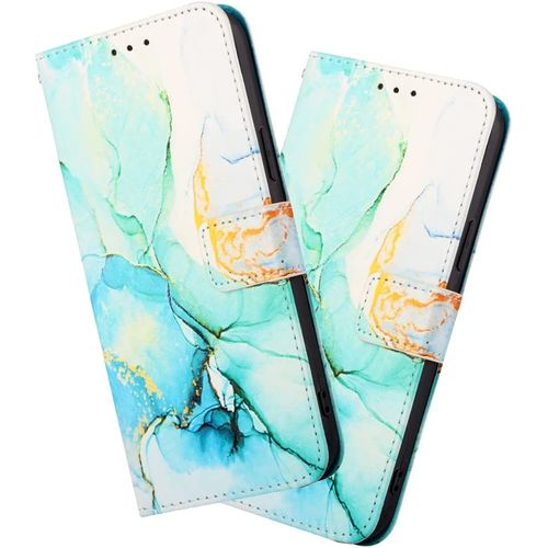 Coque Samsung Galaxy A22 4g, Cuir Pu Flip Fentes De Cartes Support, Fermeture Pour Samsung A22 4g. Marble Green Yb