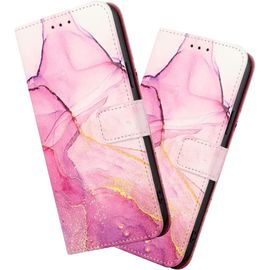 Coque Samsung Galaxy A22 4g, Cuir Pu Flip Fentes De Cartes Support, Fermeture Pour Samsung A22 4g. Marble Pink Purple Yb