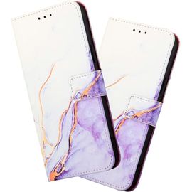 Coque Samsung Galaxy A22 4g, Cuir Pu Flip Fentes De Cartes Support, Fermeture Pour Samsung A22 4g. Marble Purple White Yb