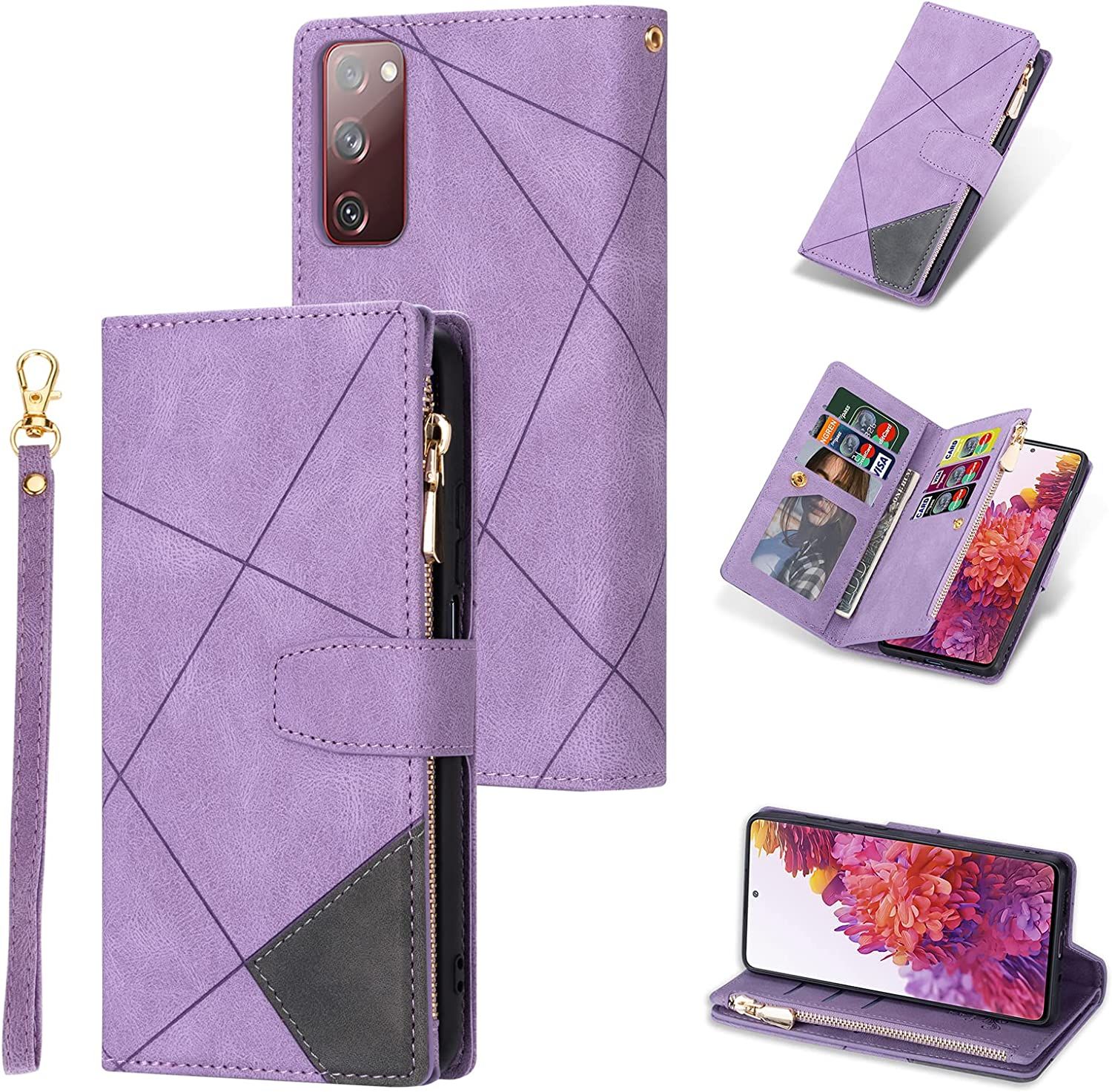 Coque Pour Samsung Galaxy S20 Fe 5g, Pu Flip Case Anti-Choc Fentes De Cartes Fonction Support, Fermeture - Diamant Violet