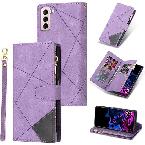 Coque Pour Samsung Galaxy S21 Fe, Pu Flip Case Anti-Choc Fentes De Cartes Fonction Support, Fermeture - Diamant Violet