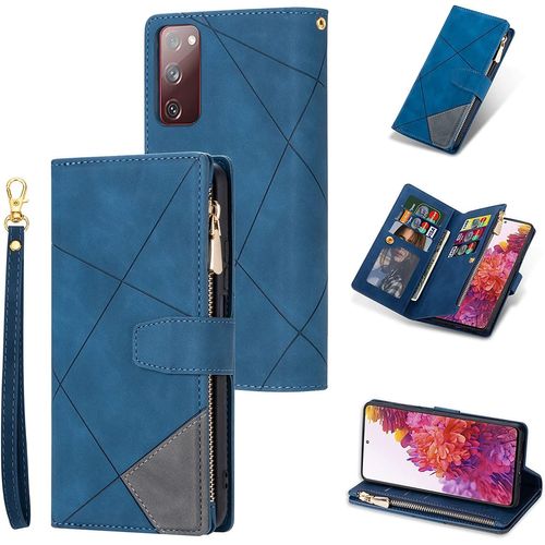 Coque Pour Samsung Galaxy S20 Fe 5g, Pu Flip Case Anti-Choc Fentes De Cartes Fonction Support, Fermeture - Diamant Bleu