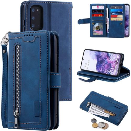 Coque Pour Samsung Galaxy S20 Fe 5g, Pu Flip Case Anti-Choc Fentes De Cartes Fonction Support, Fermeture - Bleu