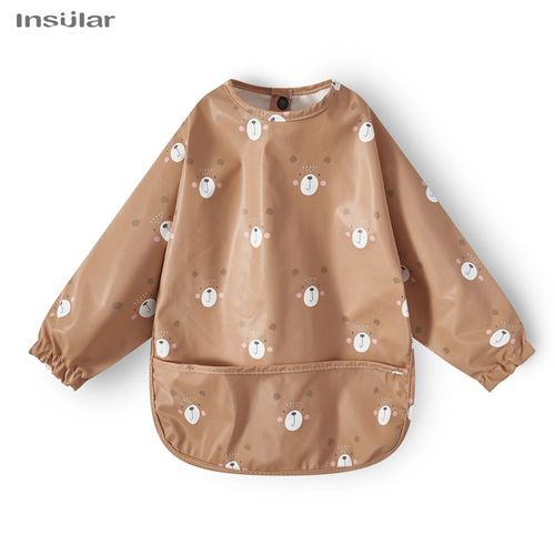 Tablier À Manches Longues Imperméable Pour Bébé Avec Poche,Bavoir Pour Tout-Petit,Bavoir Anti-Sale Pour Rot Grill,Blouse D'art Pour Garçons Et Filles - Type Brown Bear-M(12-36m)