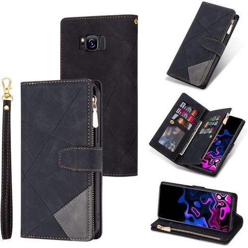 Coque Pour Samsung Galaxy S8, Pu Flip Case Anti-Choc Fentes De Cartes Fonction Support, Fermeture - Diamant Noir