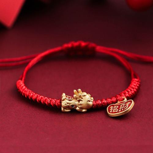 Bracelet Porte Bonheur en corde tressé rouge