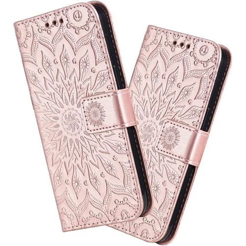 Coque Samsung A52 5g Porte Carte, Coque A52 5g Rabat Mandala, En Faux Cuir Magnetique Et Dragonne Pour Samsung Galaxy A52 5g. Rose Gold Kt
