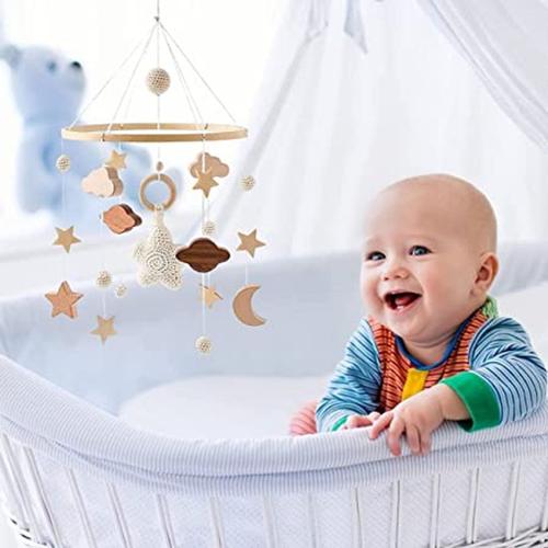Cloche de lit mobile en feutre pour bébé - Carillon éolien mobile avec  boules en feutre - Nuages 