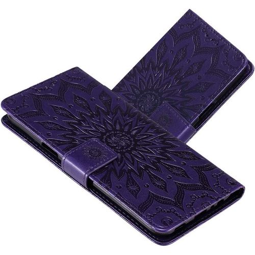 Pour Galaxy A41(Eu Version), Cuir Pu 3d En Relief Pour Flip Closure Stand Coque Pour Samsung Galaxy A41 Sunflower Purple Kt