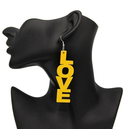 Boucles D'oreilles Vintage En Bois Pour Femmes,10 Couleurs,Amour,Mots Gravés Simples,Pendentif Bohème,Bijoux,Cadeaux
