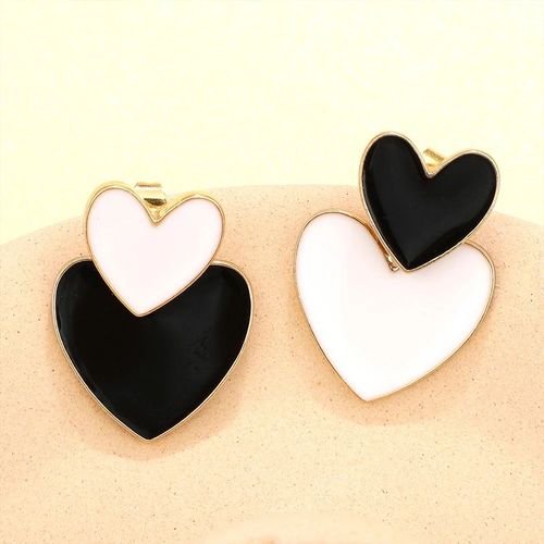 Chimvintage-Boucles D'oreilles En Forme De C?ur Pour Femme,Classique,Noir,Blanc,À La Mode,Bijoux,Cadeau