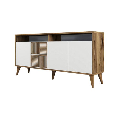 Console Effet Bois Beige, Blanc 160x35 Cm