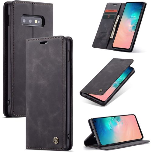 Pu Pour Samsung Galaxy S10e, Coque Flip Case Fonction Support Fentes De Cartes Fermeture - Noir