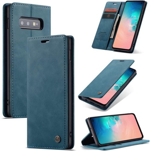 Pu Pour Samsung Galaxy S10e, Coque Flip Case Fonction Support Fentes De Cartes Fermeture - Bleu