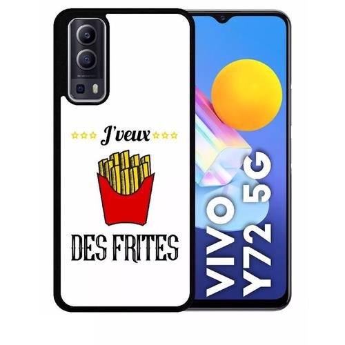 Coque Vivo Y72 5g - Jveux Des Frites Fond Blanc - Silicone - Noir