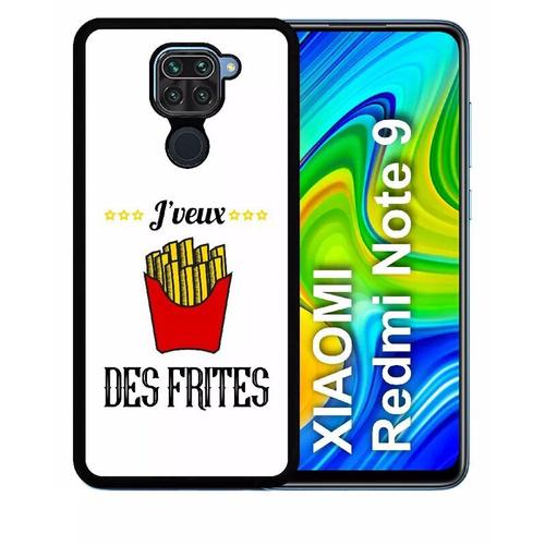 Coque Xiaomi Redmi Note 9 - J Veux Des Frites Fond Blanc - Silicone - Noir