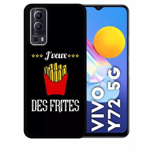 Coque Vivo Y72 5g - J Veux Des Frites Fond Noir - Silicone - Noir