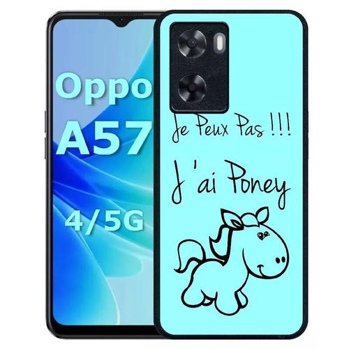 Coque Pour Oppo A57 - Citation Poney Turquoise - Silicone - Noir