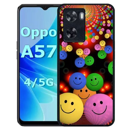 Coque Pour Oppo A57 - Smiley Mania - Silicone - Noir