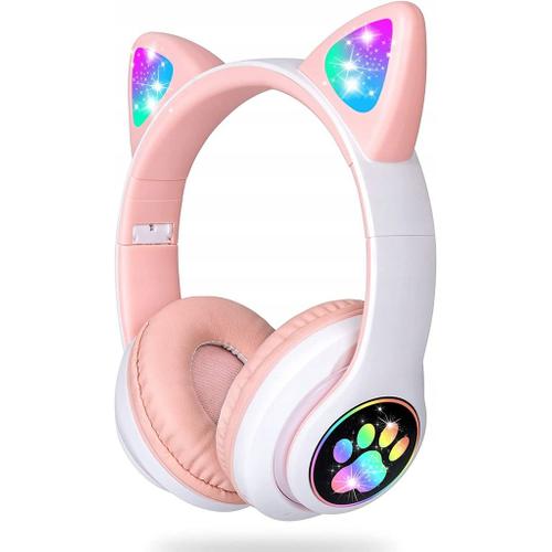 Casque pour enfants, lumiere LED, pliable, rose