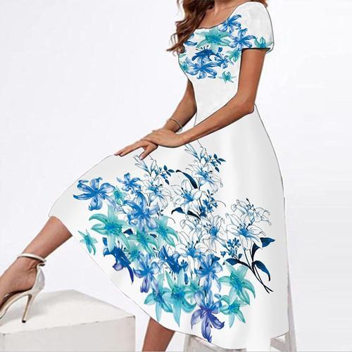 Acheter Mini robe d'été Sexy pour femmes, col carré, décontractée,  élégante, imprimé Floral, Patchwork, ligne a, robe de soirée, style Boho
