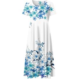 Robe Longue Femme Ete Robe Maxi D'été à Imprimé Floral Robe de Plage à  Manches Courtes et Col Rond Robe Femme Chic et Elegant Robe Femme Soiree  Cocktail Sexy Grande Taille Pas